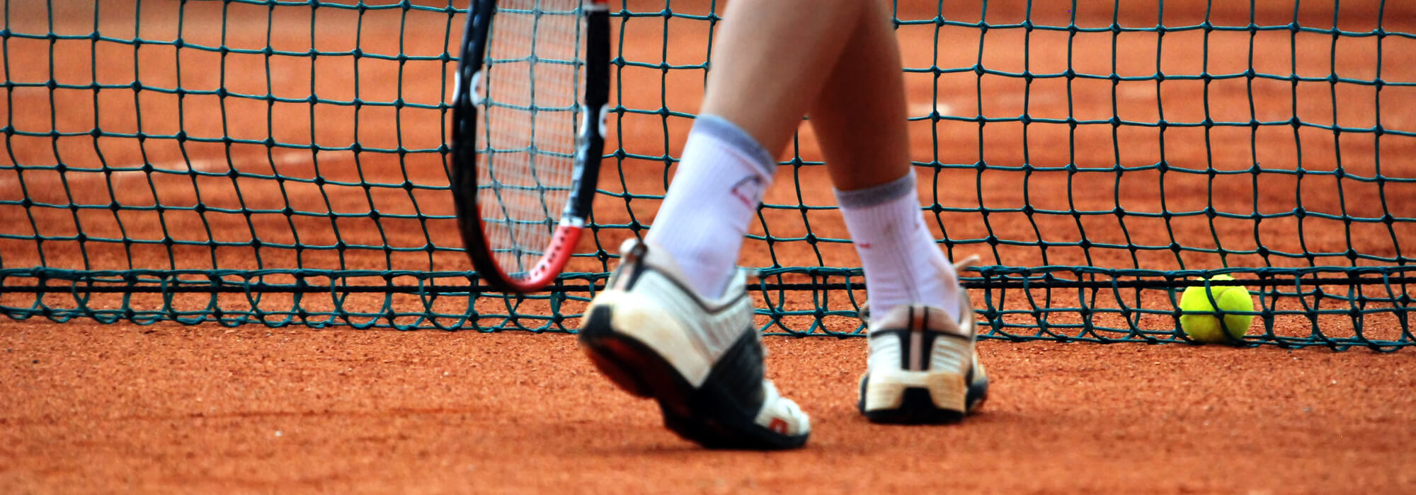 view of tennis player's legs by the net